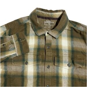 REI Coop Plaid Flannel Shirt Men's L Green Brown Long Sleeve Button Up Cotton